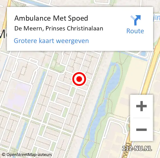 Locatie op kaart van de 112 melding: Ambulance Met Spoed Naar De Meern, Prinses Christinalaan op 27 september 2016 12:32