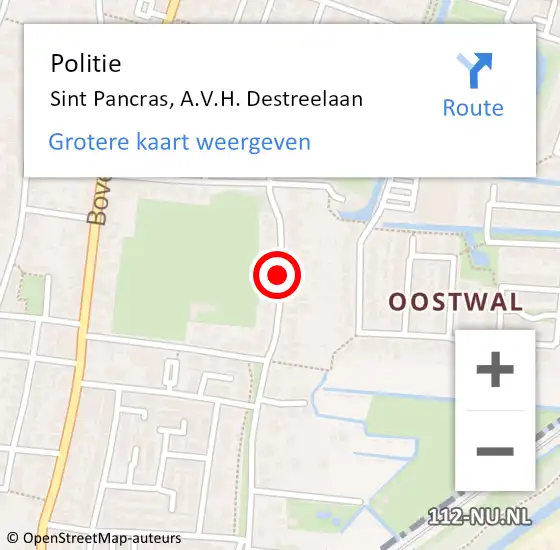 Locatie op kaart van de 112 melding: Politie Sint Pancras, A.V.H. Destreelaan op 27 september 2016 14:14
