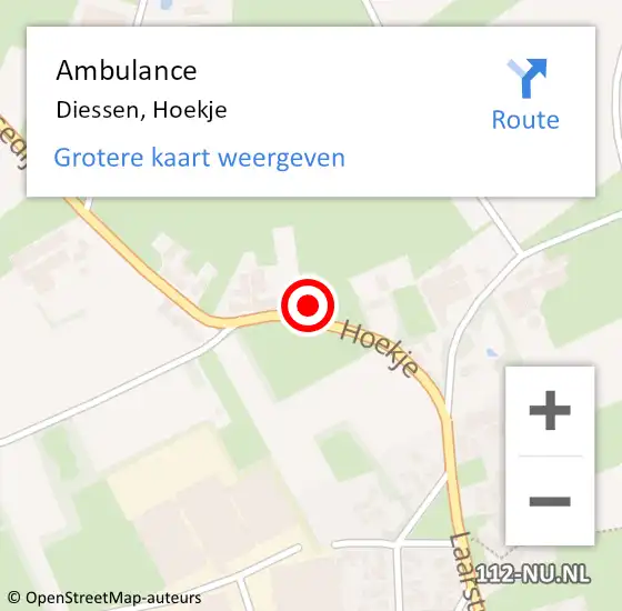 Locatie op kaart van de 112 melding: Ambulance Diessen, Hoekje op 27 september 2016 14:35