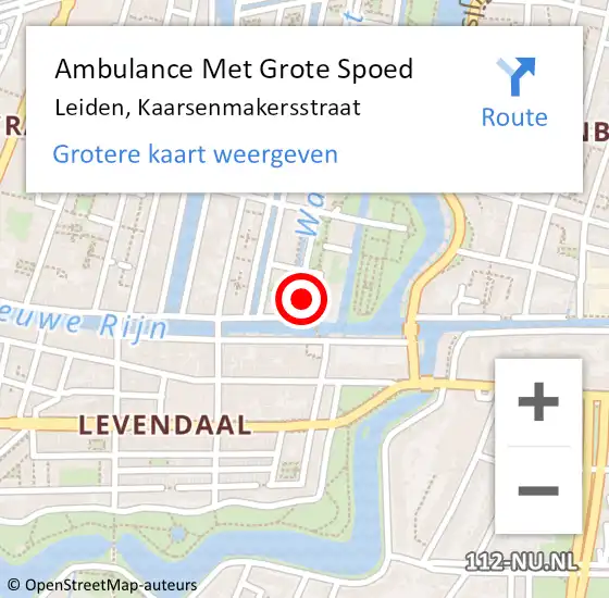 Locatie op kaart van de 112 melding: Ambulance Met Grote Spoed Naar Leiden, Kaarsenmakersstraat op 27 september 2016 14:53