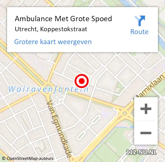 Locatie op kaart van de 112 melding: Ambulance Met Grote Spoed Naar Utrecht, Koppestokstraat op 27 september 2016 15:31