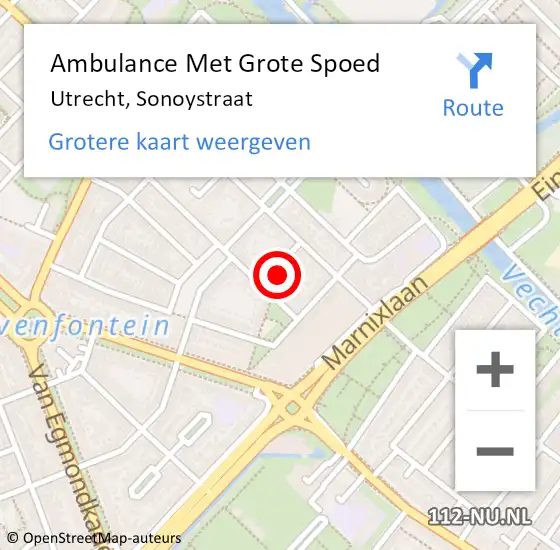 Locatie op kaart van de 112 melding: Ambulance Met Grote Spoed Naar Utrecht, Sonoystraat op 27 september 2016 16:25