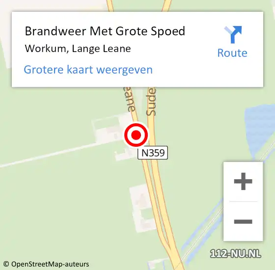 Locatie op kaart van de 112 melding: Brandweer Met Grote Spoed Naar Workum, Lange Leane op 27 september 2016 16:49