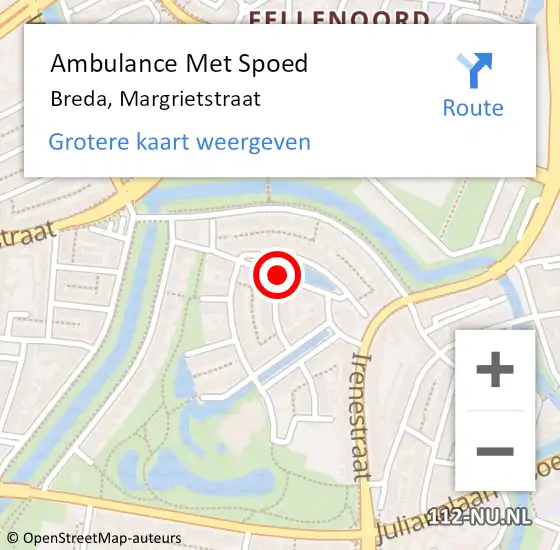 Locatie op kaart van de 112 melding: Ambulance Met Spoed Naar Breda, Margrietstraat op 27 september 2016 17:12