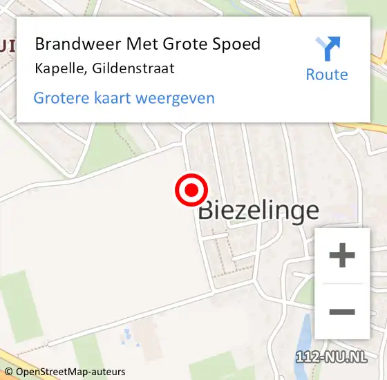 Locatie op kaart van de 112 melding: Brandweer Met Grote Spoed Naar Kapelle, Gildenstraat op 27 september 2016 19:02