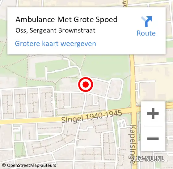 Locatie op kaart van de 112 melding: Ambulance Met Grote Spoed Naar Oss, Sergeant Brownstraat op 27 september 2016 19:33