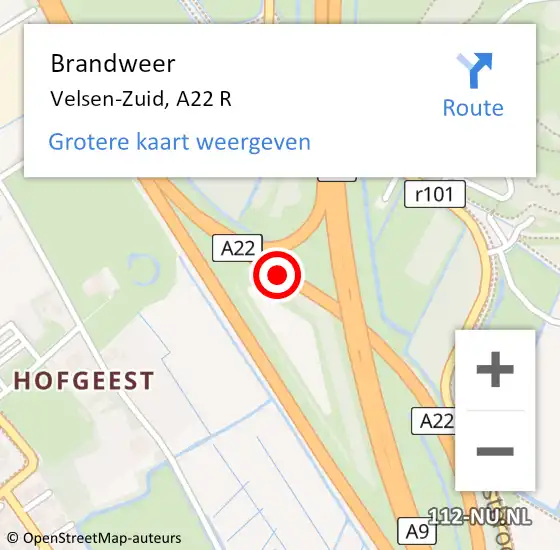 Locatie op kaart van de 112 melding: Brandweer Velsen-Zuid, A22 R op 27 september 2016 20:39