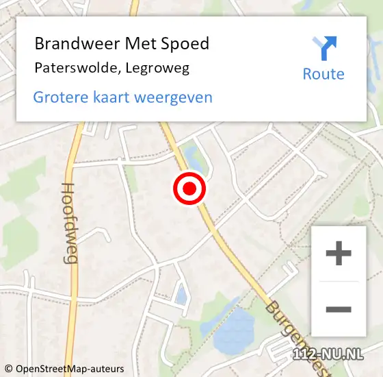 Locatie op kaart van de 112 melding: Brandweer Met Spoed Naar Paterswolde, Legroweg op 27 september 2016 21:40