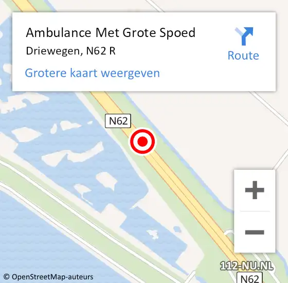 Locatie op kaart van de 112 melding: Ambulance Met Grote Spoed Naar Driewegen, N62 L op 27 september 2016 22:03