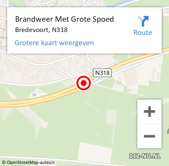 Locatie op kaart van de 112 melding: Brandweer Met Grote Spoed Naar Bredevoort, N318 hectometerpaal: 12,2 op 27 september 2016 23:49