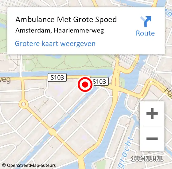 Locatie op kaart van de 112 melding: Ambulance Met Grote Spoed Naar Amsterdam, Haarlemmerweg op 28 september 2016 00:41