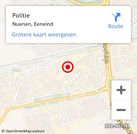 Locatie op kaart van de 112 melding: Politie Nuenen, Eeneind op 28 september 2016 02:45