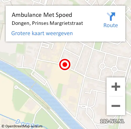 Locatie op kaart van de 112 melding: Ambulance Met Spoed Naar Dongen, Prinses Margrietstraat op 28 september 2016 03:45