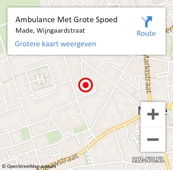 Locatie op kaart van de 112 melding: Ambulance Met Grote Spoed Naar Made, Wijngaardstraat op 28 september 2016 03:50