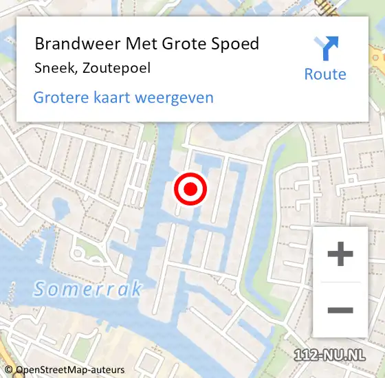 Locatie op kaart van de 112 melding: Brandweer Met Grote Spoed Naar Sneek, Zoutepoel op 28 september 2016 03:50