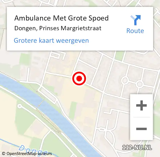 Locatie op kaart van de 112 melding: Ambulance Met Grote Spoed Naar Dongen, Prinses Margrietstraat op 28 september 2016 04:17