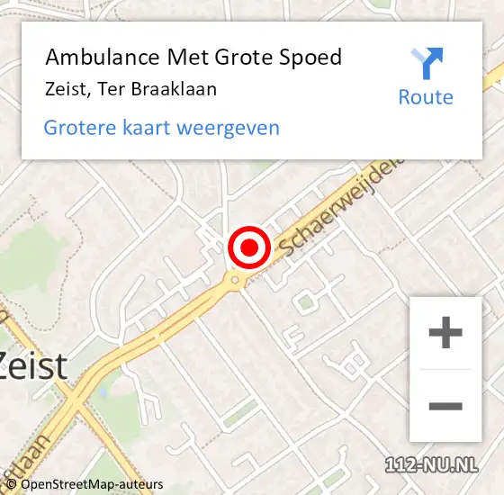 Locatie op kaart van de 112 melding: Ambulance Met Grote Spoed Naar Zeist, Ter Braaklaan op 28 september 2016 04:54