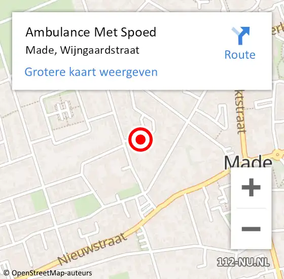 Locatie op kaart van de 112 melding: Ambulance Met Spoed Naar Made, Wijngaardstraat op 28 september 2016 06:54