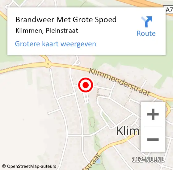 Locatie op kaart van de 112 melding: Brandweer Met Grote Spoed Naar Klimmen, Pleinstraat op 28 september 2016 08:33