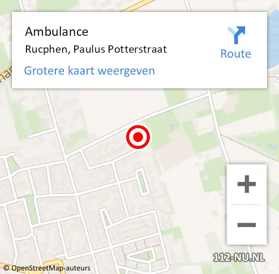 Locatie op kaart van de 112 melding: Ambulance Rucphen, Paulus Potterstraat op 28 september 2016 09:54