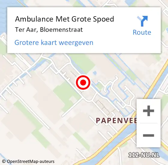 Locatie op kaart van de 112 melding: Ambulance Met Grote Spoed Naar Ter Aar, Bloemenstraat op 28 september 2016 10:49