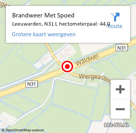 Locatie op kaart van de 112 melding: Brandweer Met Spoed Naar Leeuwarden, N31 L hectometerpaal: 44,0 op 28 september 2016 10:50