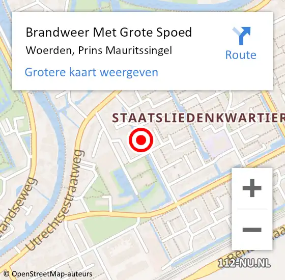 Locatie op kaart van de 112 melding: Brandweer Met Grote Spoed Naar Woerden, Prins Mauritssingel op 28 september 2016 10:52