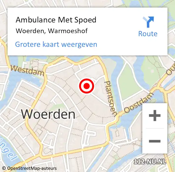 Locatie op kaart van de 112 melding: Ambulance Met Spoed Naar Woerden, Warmoeshof op 28 september 2016 11:02