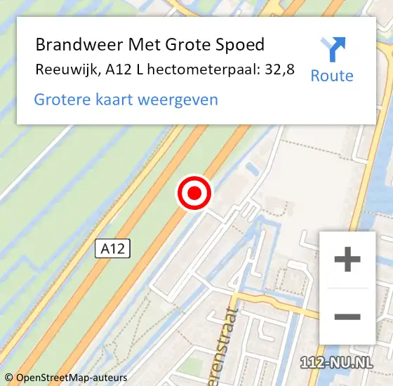 Locatie op kaart van de 112 melding: Brandweer Met Grote Spoed Naar Reeuwijk, A12 R hectometerpaal: 33,0 op 28 september 2016 11:53