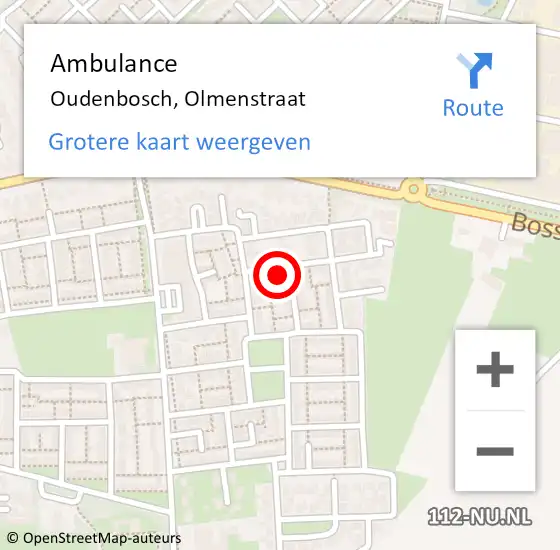Locatie op kaart van de 112 melding: Ambulance Oudenbosch, Olmenstraat op 28 september 2016 12:22