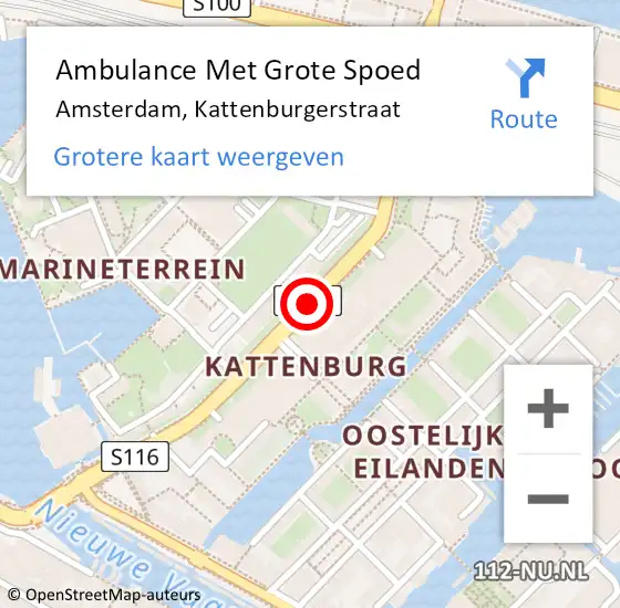 Locatie op kaart van de 112 melding: Ambulance Met Grote Spoed Naar Amsterdam, Kattenburgerstraat op 28 september 2016 12:35