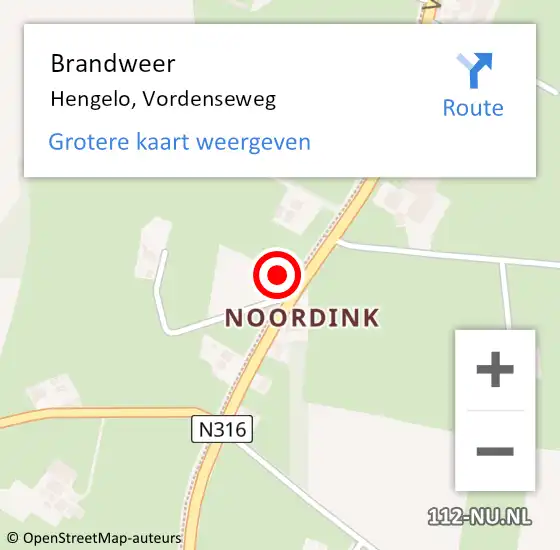 Locatie op kaart van de 112 melding: Brandweer Hengelo, Vordenseweg op 28 september 2016 13:38