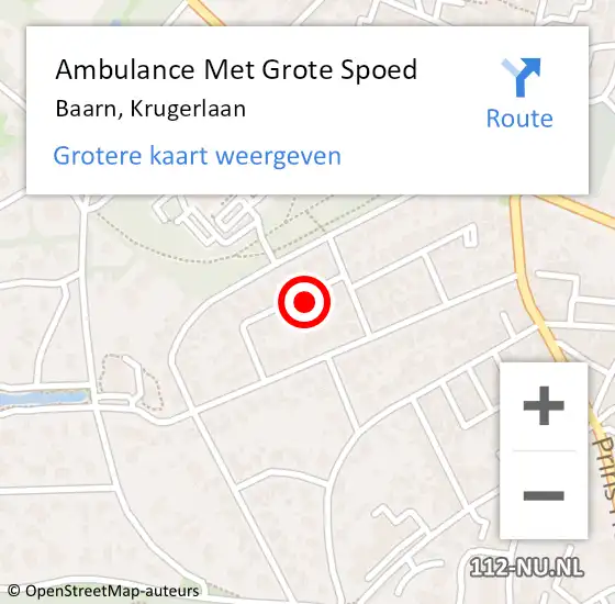 Locatie op kaart van de 112 melding: Ambulance Met Grote Spoed Naar Baarn, Krugerlaan op 28 september 2016 13:38