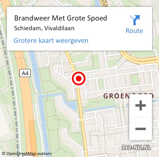 Locatie op kaart van de 112 melding: Brandweer Met Grote Spoed Naar Schiedam, Vivaldilaan op 28 september 2016 13:39