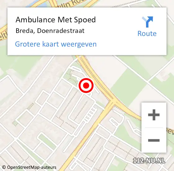 Locatie op kaart van de 112 melding: Ambulance Met Spoed Naar Breda, Doenradestraat op 28 september 2016 13:48
