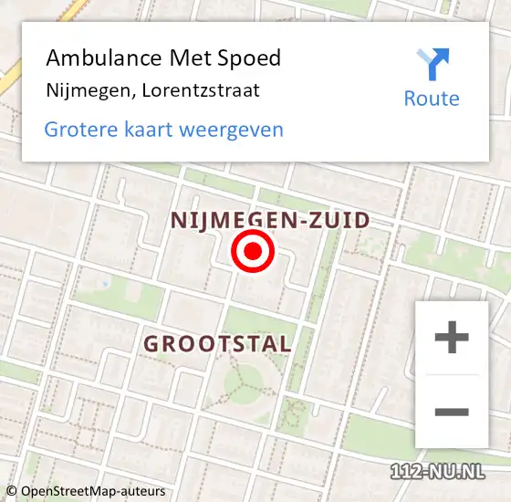 Locatie op kaart van de 112 melding: Ambulance Met Spoed Naar Nijmegen, Lorentzstraat op 28 september 2016 13:49