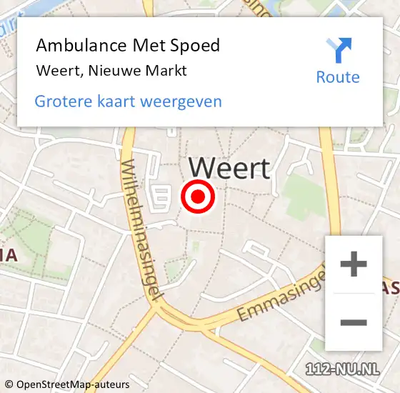 Locatie op kaart van de 112 melding: Ambulance Met Spoed Naar Weert, Nieuwe Markt op 28 september 2016 13:50