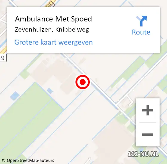 Locatie op kaart van de 112 melding: Ambulance Met Spoed Naar Zevenhuizen, Knibbelweg op 28 september 2016 13:50