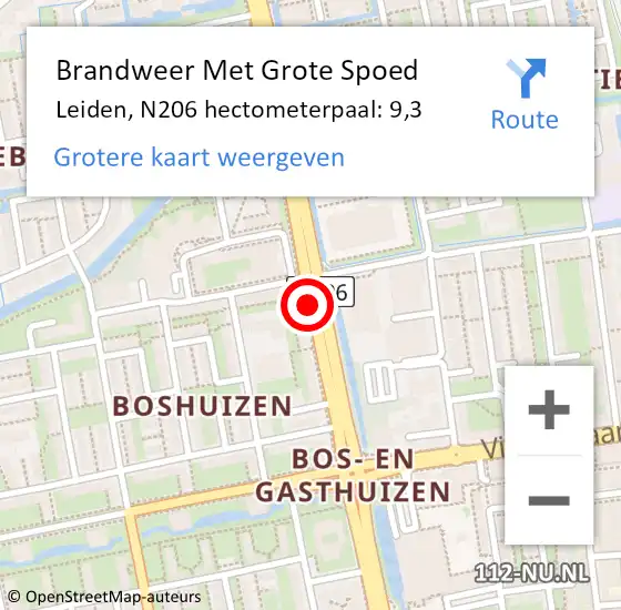 Locatie op kaart van de 112 melding: Brandweer Met Grote Spoed Naar Leiden, N206 hectometerpaal: 9,3 op 28 september 2016 14:59