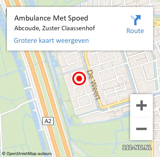 Locatie op kaart van de 112 melding: Ambulance Met Spoed Naar Abcoude, Zuster Claassenhof op 28 september 2016 15:00