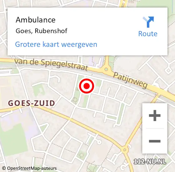 Locatie op kaart van de 112 melding: Ambulance Goes, Rubenshof op 28 september 2016 15:15