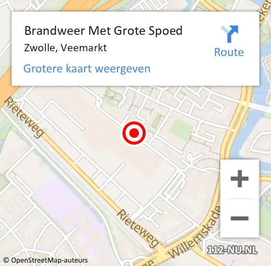 Locatie op kaart van de 112 melding: Brandweer Met Grote Spoed Naar Zwolle, Veemarkt op 28 september 2016 15:28