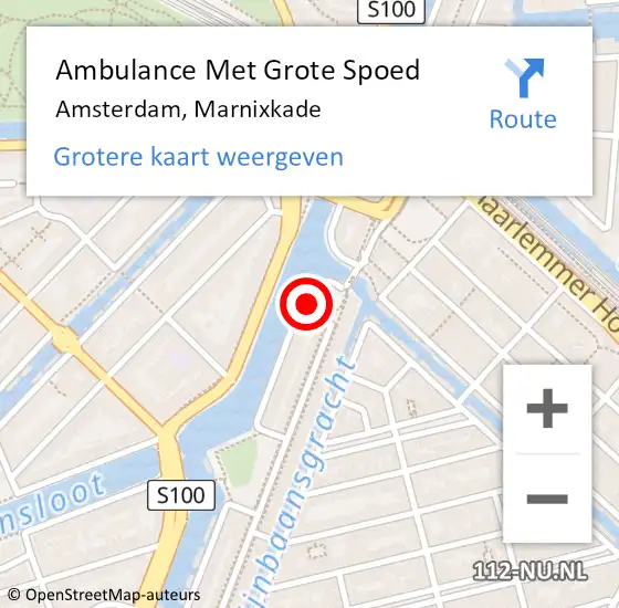 Locatie op kaart van de 112 melding: Ambulance Met Grote Spoed Naar Amsterdam, Marnixkade op 28 september 2016 15:55