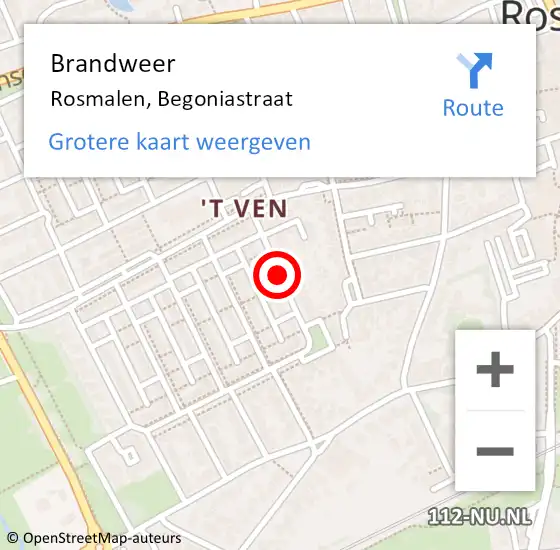 Locatie op kaart van de 112 melding: Brandweer Rosmalen, Begoniastraat op 28 september 2016 19:34