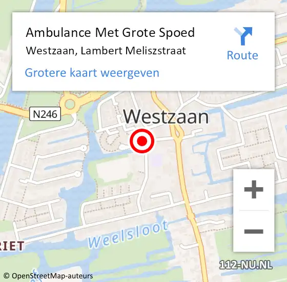 Locatie op kaart van de 112 melding: Ambulance Met Grote Spoed Naar Westzaan, Lambert Meliszstraat op 28 september 2016 20:25