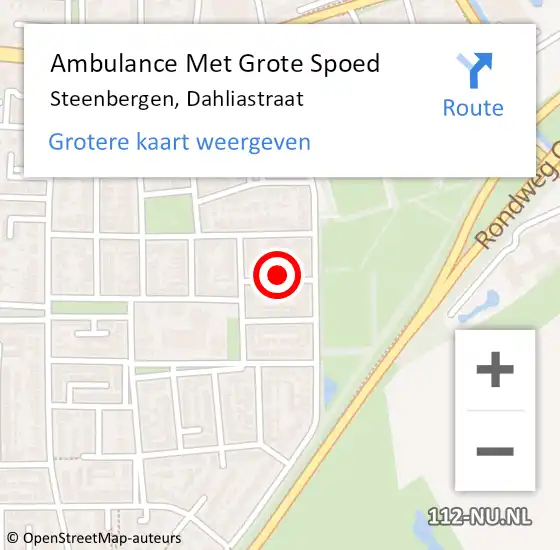 Locatie op kaart van de 112 melding: Ambulance Met Grote Spoed Naar Steenbergen, Dahliastraat op 28 september 2016 21:04