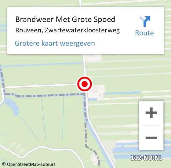 Locatie op kaart van de 112 melding: Brandweer Met Grote Spoed Naar Rouveen, Zwartewaterkloosterweg op 28 september 2016 21:42