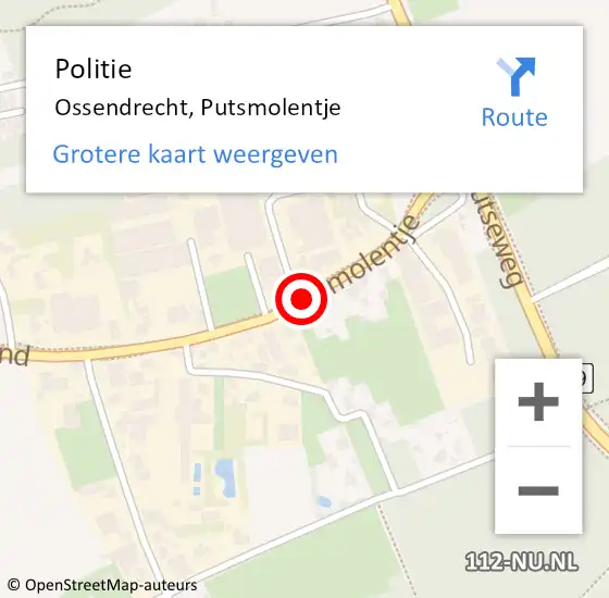 Locatie op kaart van de 112 melding: Politie Ossendrecht, Putsmolentje op 28 september 2016 21:42