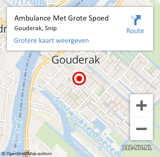 Locatie op kaart van de 112 melding: Ambulance Met Grote Spoed Naar Gouderak, Snip op 29 september 2016 00:16