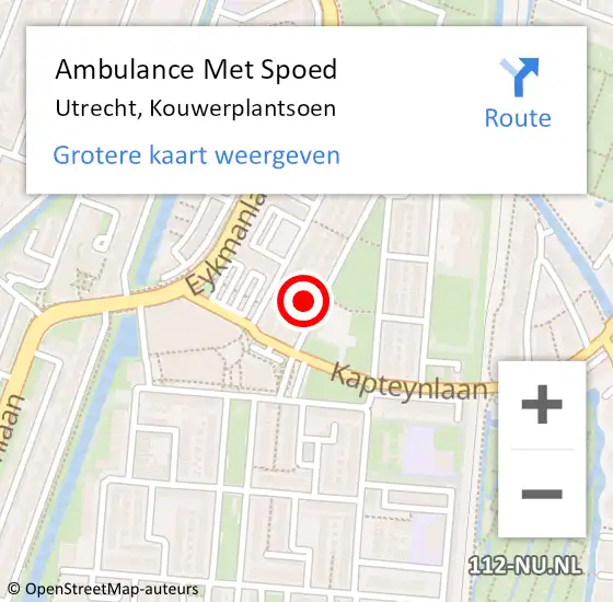 Locatie op kaart van de 112 melding: Ambulance Met Spoed Naar Utrecht, Kouwerplantsoen op 29 september 2016 02:02